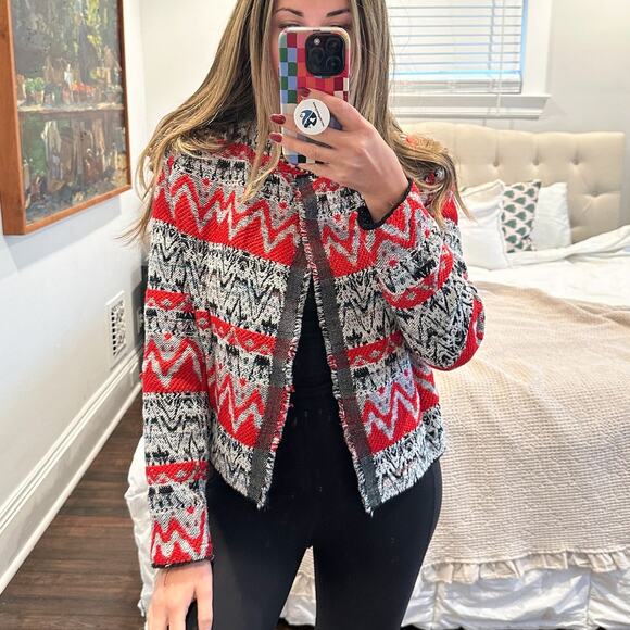 IRO Kroe Red Tweed Tapestry Short Cropped Jacket Small - Picture 1 of 12